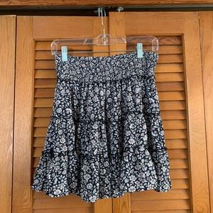 American Eagle Tiered Floral Black Mini Skirt